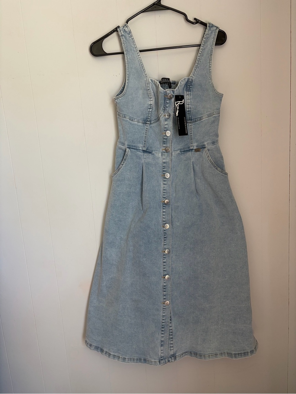 Light Blue Denim Button-Front Midi Dress - Picture 2 of 6